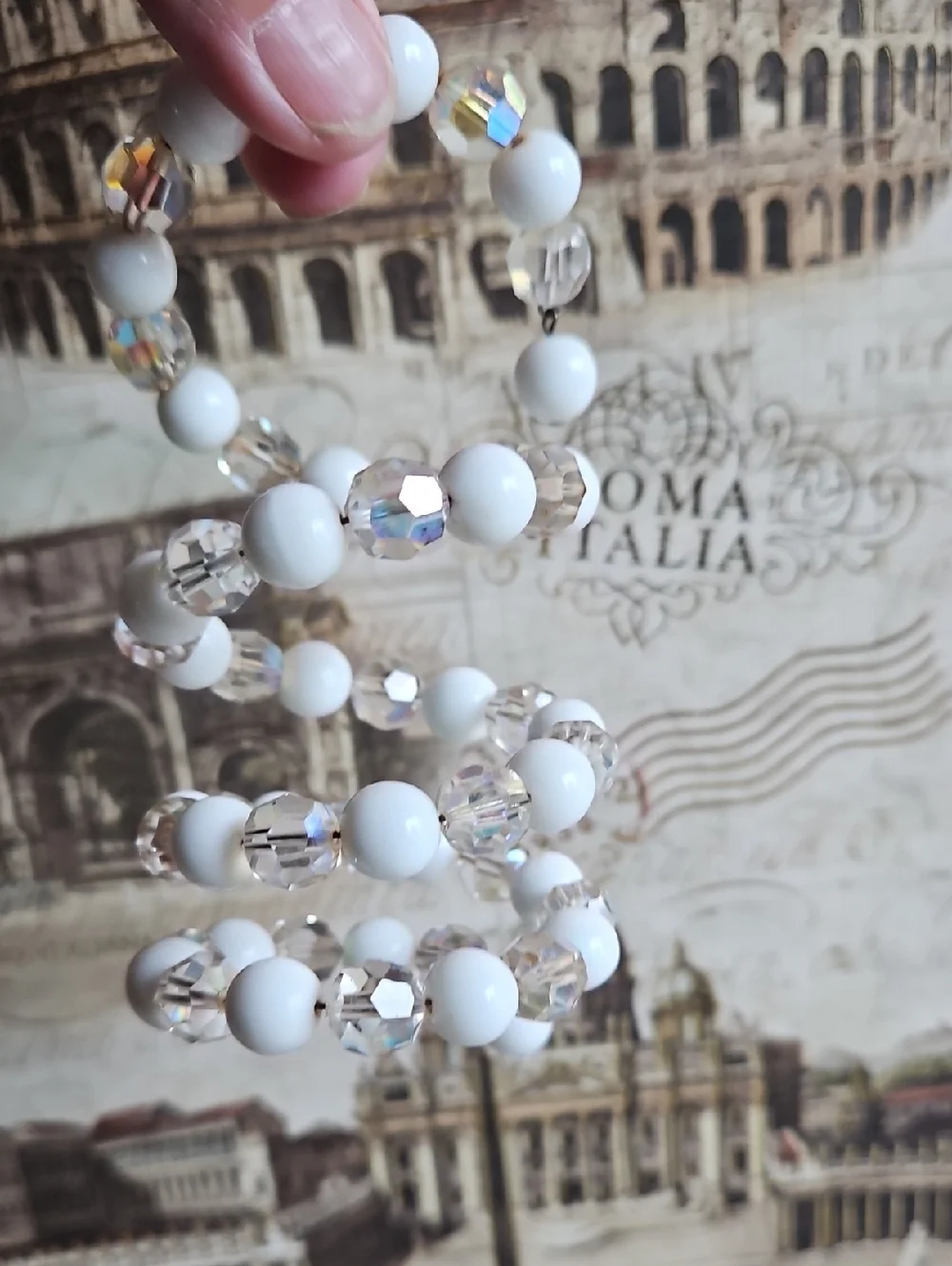 Vintage White and Aurora Borealis Crystal Beaded Memory Wire Bracelet - Picture 6 of 6